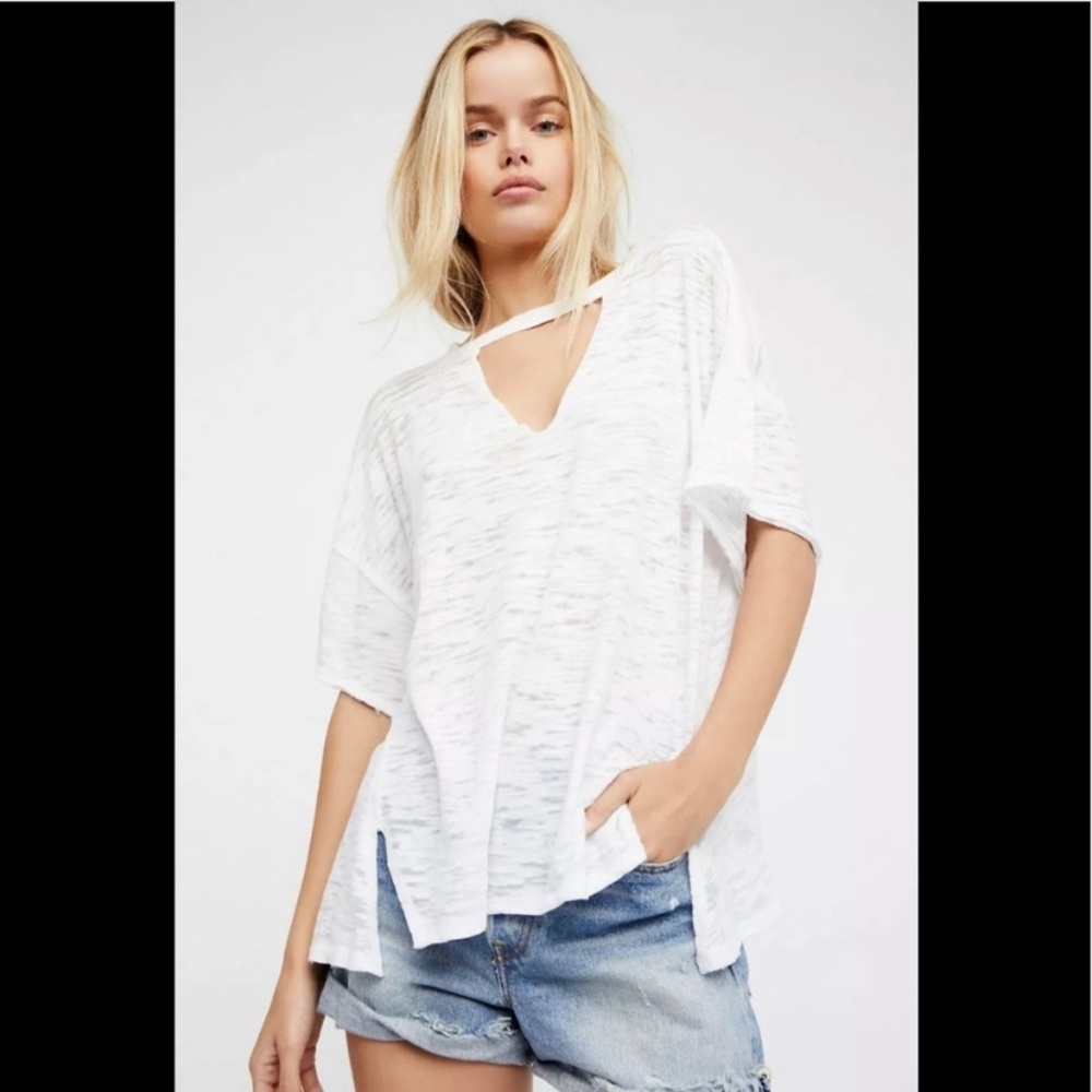 FREE PEOPLE We The Free Jordan Burnout Tee In White Size XS Boho Coastal Summer